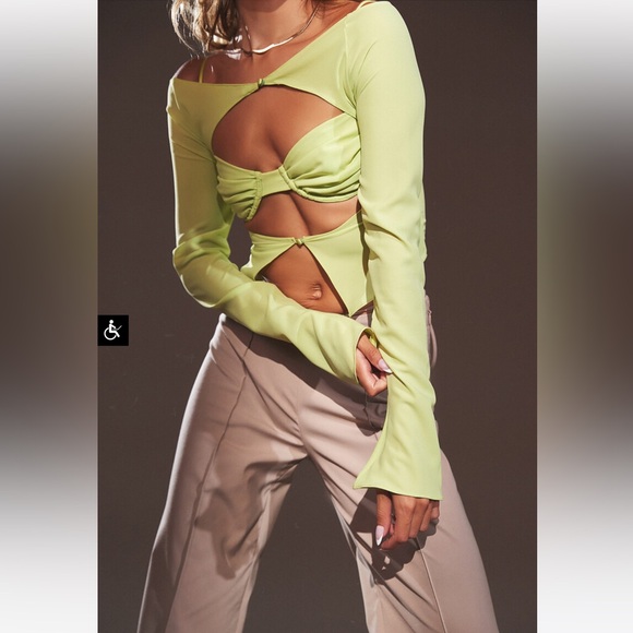 Mistress Rocks. 'JUBILANT'
Lime Cropped Top With Bralette - Picture 1 of 9